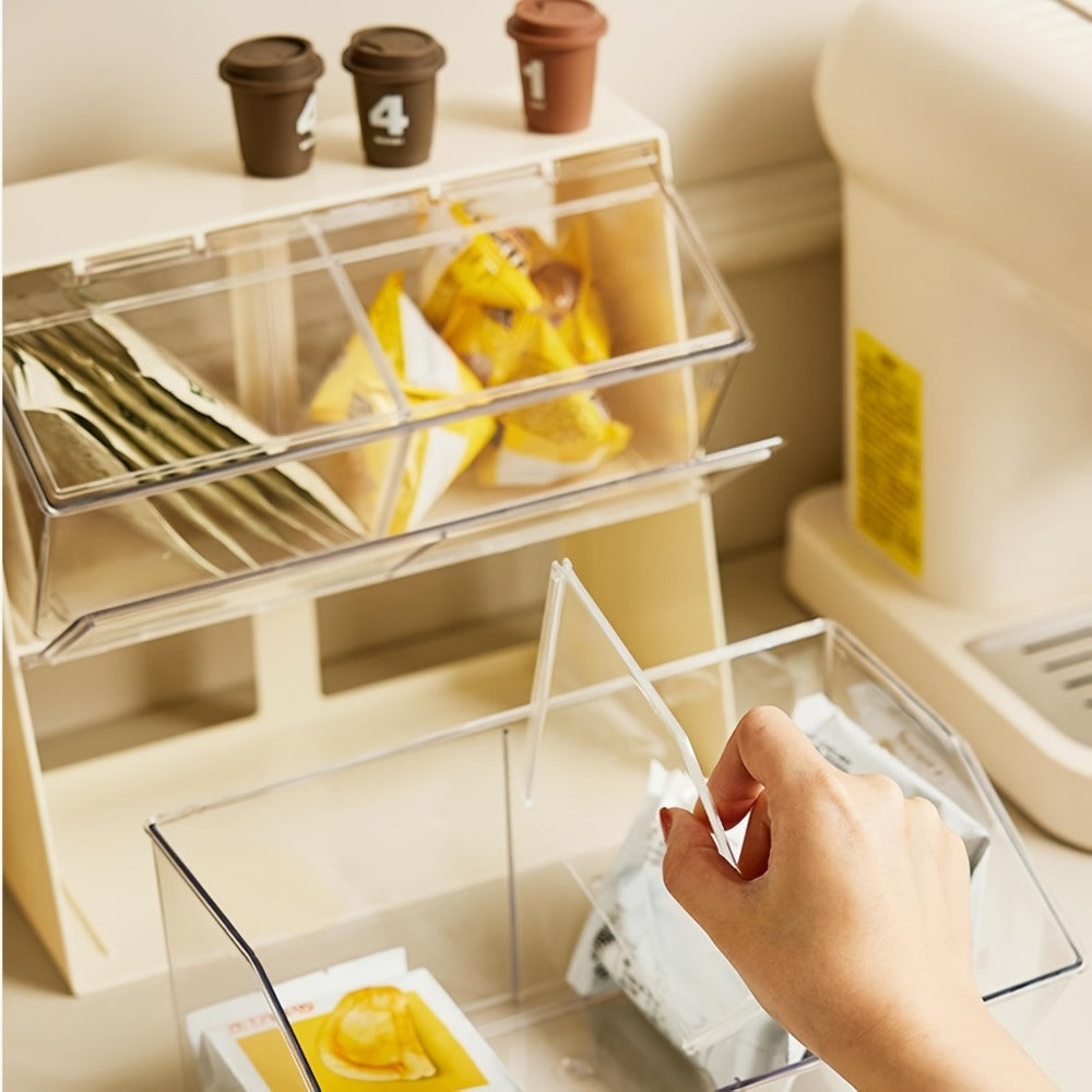 Acrylic Tea Bag Organizer Box with Lid, Large Capacity 3-Compartment Transparent Storage Chest for Kitchen Countertop, Food-Safe Acrylic Holder for Tea Bags, Coffee Capsules, Milk Powder & Masks