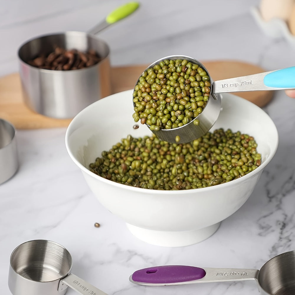 Measuring Cups and Spoons Set Stainless Steel, 8 or 17-Piece Stackable Baking Measuring Cup Set with Soft Handle for Wet and Dry Ingredients, Kitchen Baking Accessories, Black or Colorful