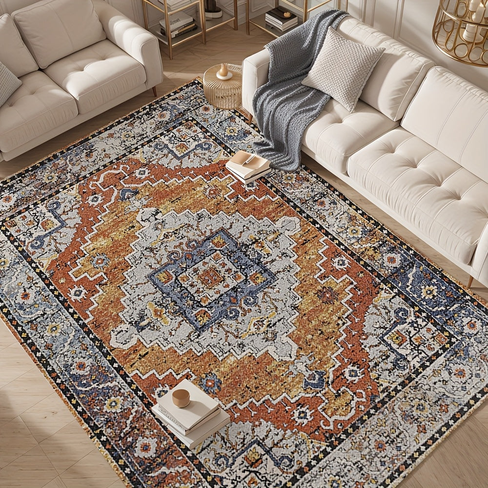 Vintage Persian Area Rug Machine Washable Non-Slip Non-Shedding Floral Indoor Carpet for Living Room Bedroom in Multiple Colors and Sizes