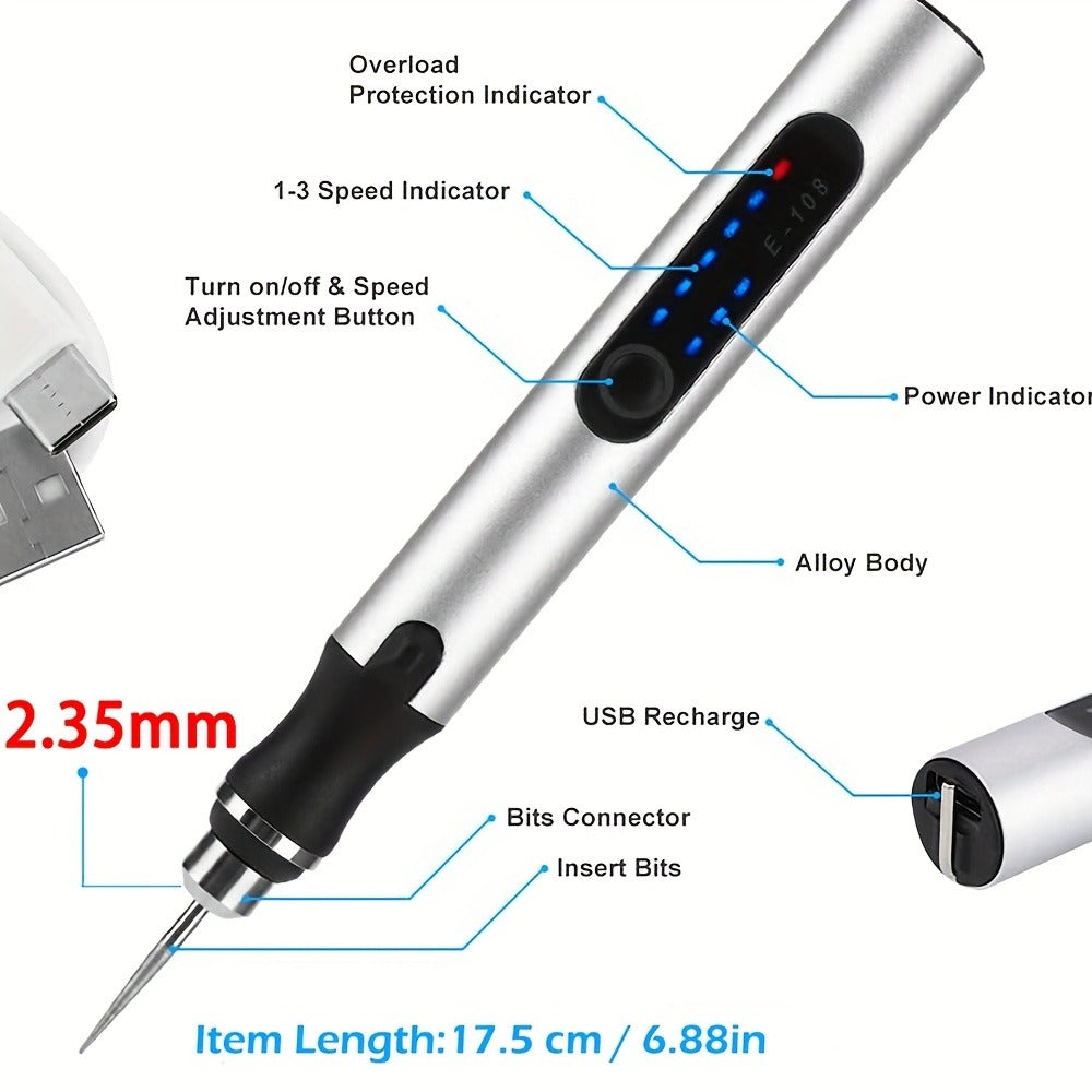 Mini Rotary Tool Kit - Wireless USB Rechargeable Micro Drill Carving Pen for Cutting, Carving, Drilling, Polishing & Buffing (58/74/83 Pcs)