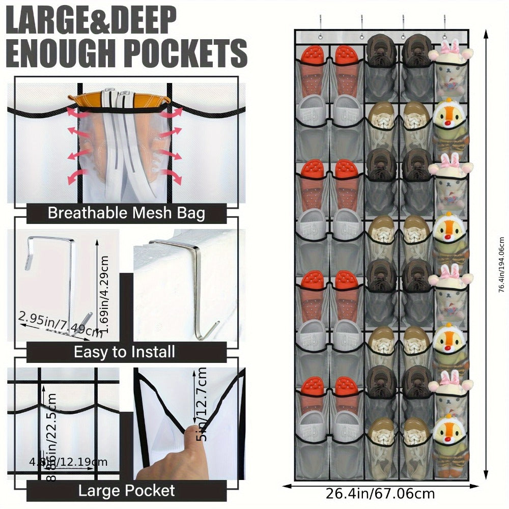 Over Door Shoe Organizer 40 Pockets - Heavy Duty Fabric Mesh Hanging Storage with Slip Hooks for Shoes, Cruise Ship Essentials, Closet, Utility Room & Locker - Space Saving Wall Door Organizer