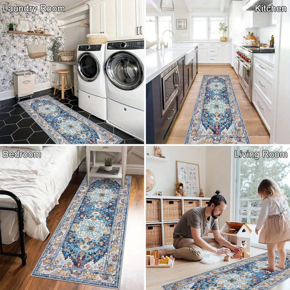 Runner Rug Boho Hallway Rug Machine Washable Non-Slip Vintage Farmhouse Accent Area Rug for Entryway Kitchen Living Room Bedroom Laundry Room - 2x6 2x8 2x10 Carpet Mat