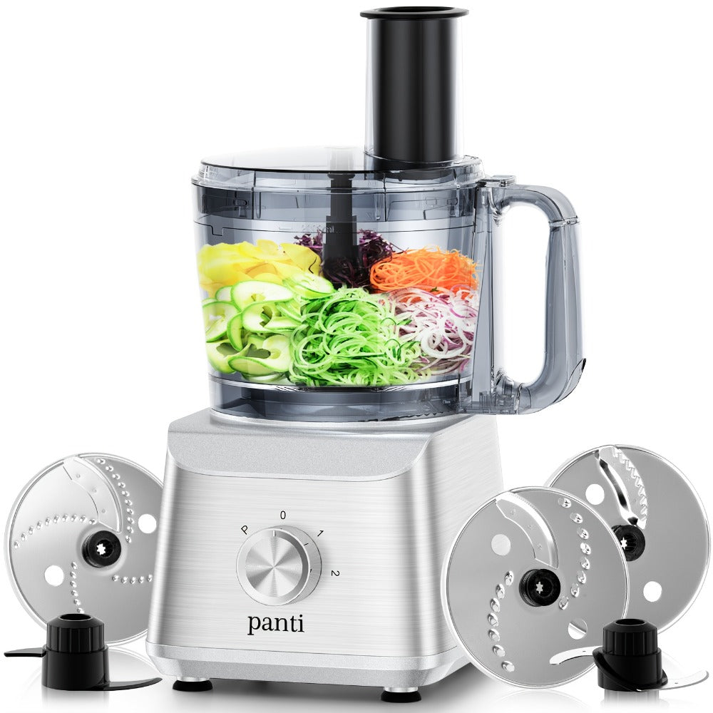 Food Processor 600W 6-in-1 Electric Food Chopper 12-Cup Bowl for Chopping Mincing Dicing Shredding Slicing Puree Dough with Food Chute and Pusher Black Silver