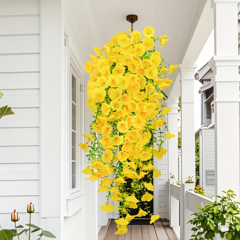 Artificial Flowers Outdoor UV Resistant 4 Bundles Hanging Morning Glory Fake Flowers for Porch Window Box Garden Home Decor Thanksgiving Christmas