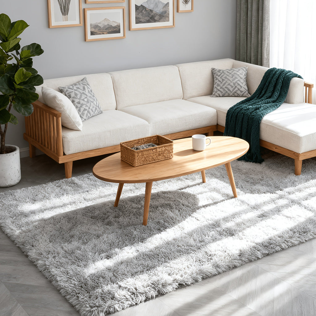 Plush Shaggy Area Rug 1.6 Inch Thick Non-Slip Machine Washable Polyester Carpet - Tie-Dye & Solid Color Fluffy Rectangle Rug for Living Room, Bedroom & Study | Silicone Grip Backing | 4 Sizes Available