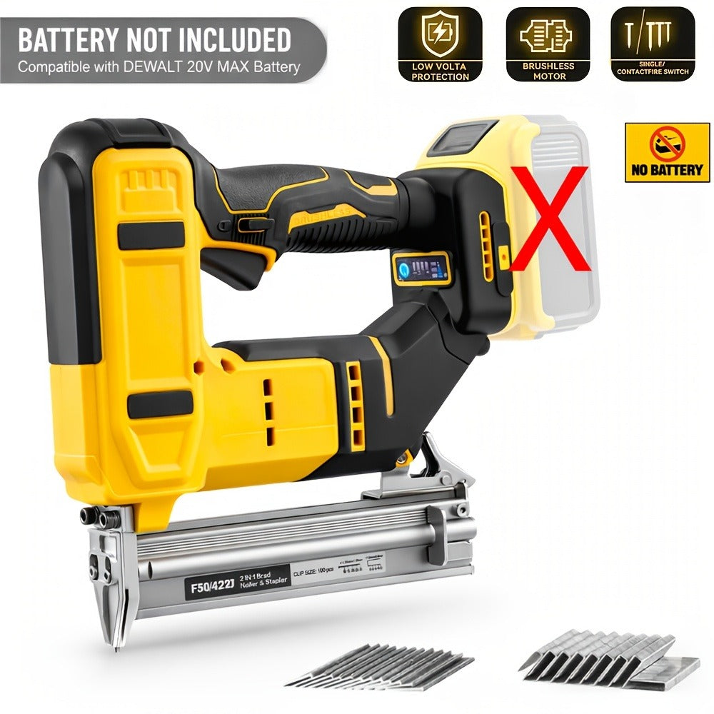 Cordless Brad Nailer and Stapler 2-in-1 Compatible with DEWALT 20V MAX Battery, Brushless Motor, Heavy-Duty Safety Lock, Fires 1-3/16¡± Nails & 7/8¡± Staples for Flooring Trim Woodworking (Tool Only)