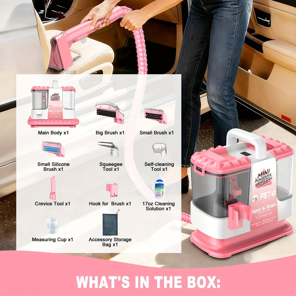 Portable Carpet Cleaner 25Kpa Upholstery Cleaner Machine with Dual Brush Heads Self-Cleaning Pet Stain Remover for Sofa Couch Car Seat Rug Mattress Spot Cleaner