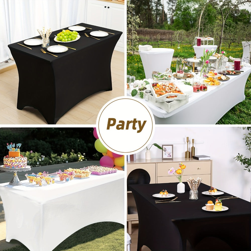Spandex Stretch Fitted Tablecloths 2pcs 3pcs ¨C 4ft 6ft 8ft Rectangular Elastic Table Covers, Wrinkle-Resistant in Black & White for Wedding, Banquet, Trade Show, Graduation & Party Decoration