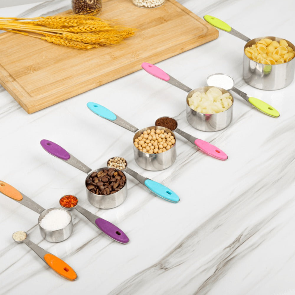 Measuring Cups and Spoons Set 10-Piece Stainless Steel with Silicone Handle ¨C Precise Baking & Cooking Measurement Tools | Dishwasher Safe | Christmas Kitchen Gift