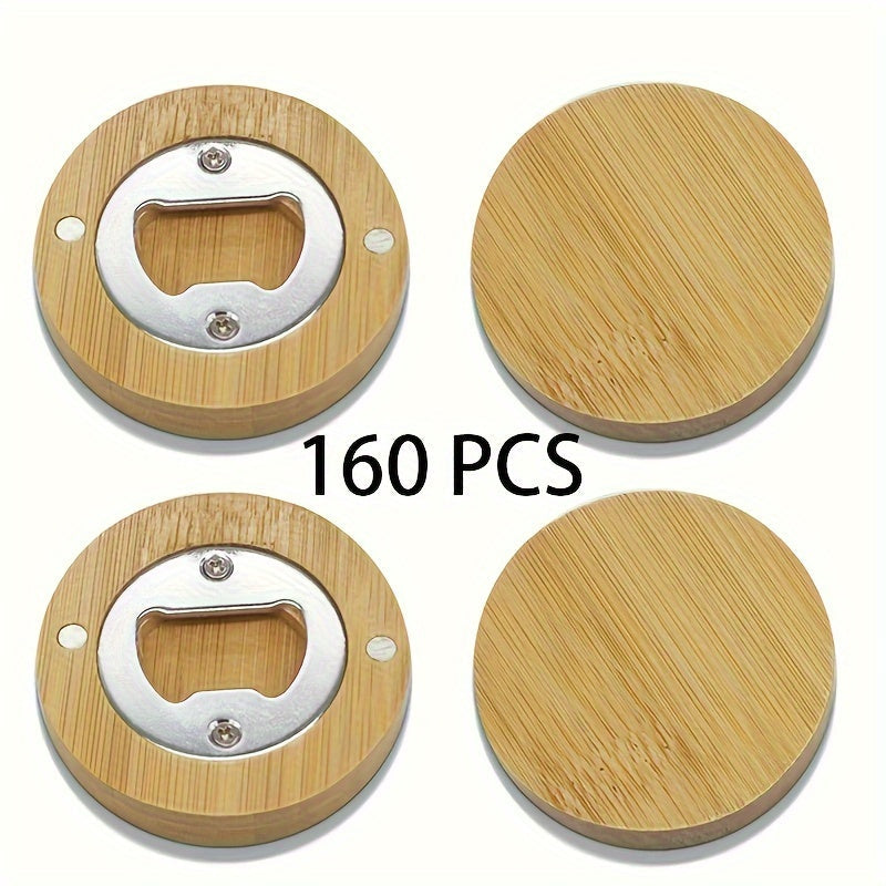Bamboo Magnetic Bottle Opener Bulk 20 40 80 160 Pack - Round Fridge Magnet Blank Bottle Opener for Wedding Favors Party Gifts Kitchen Decor | Customizable DIY Guest Favors Bridal Shower