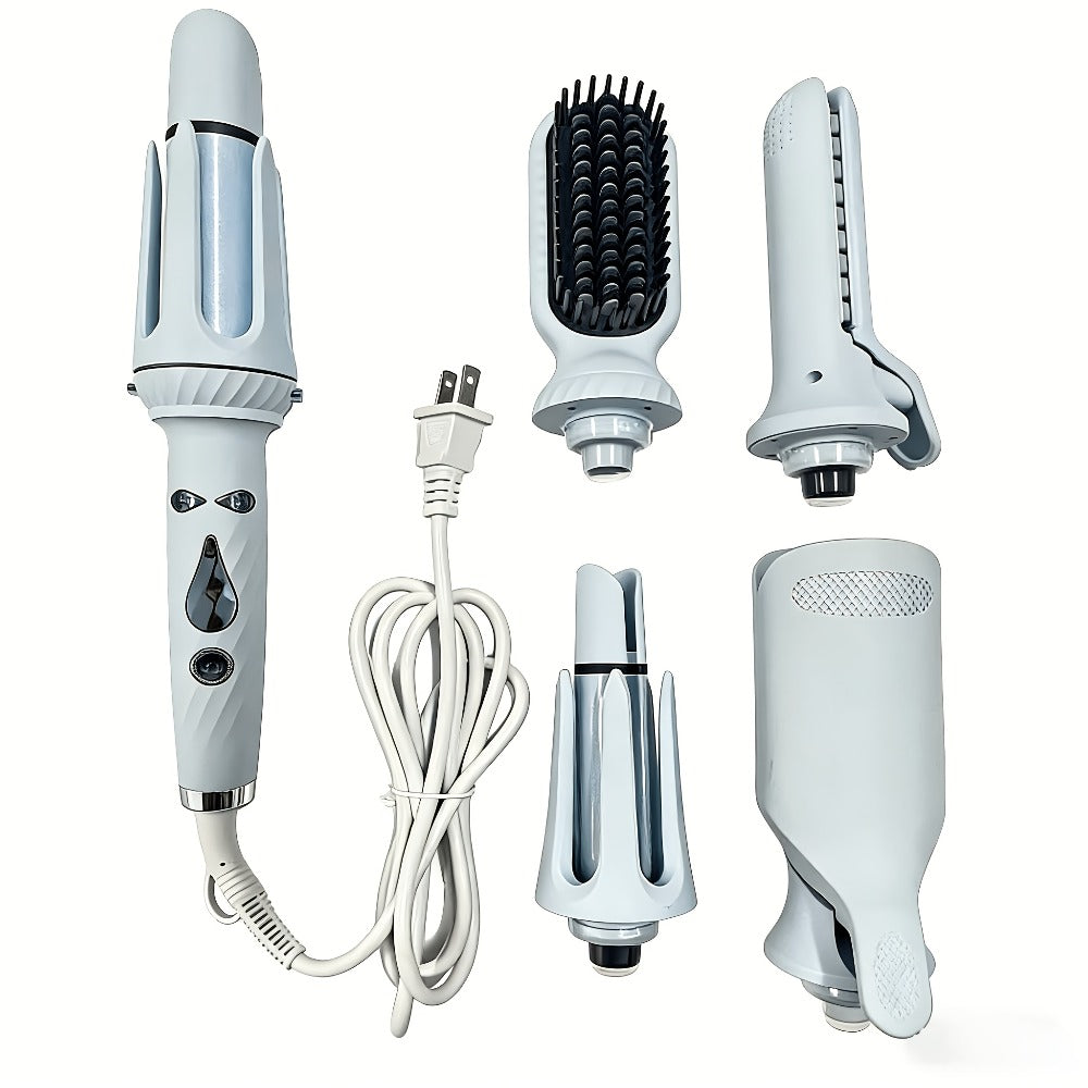 5-in-1 Hair Styler Set with Interchangeable Curling Wand & Straightening Brush - Multi Barrel Curling Iron Kit for Waves, Curls & Volume, Works on All Hair Types, Salon Results at Home, 3 Colors
