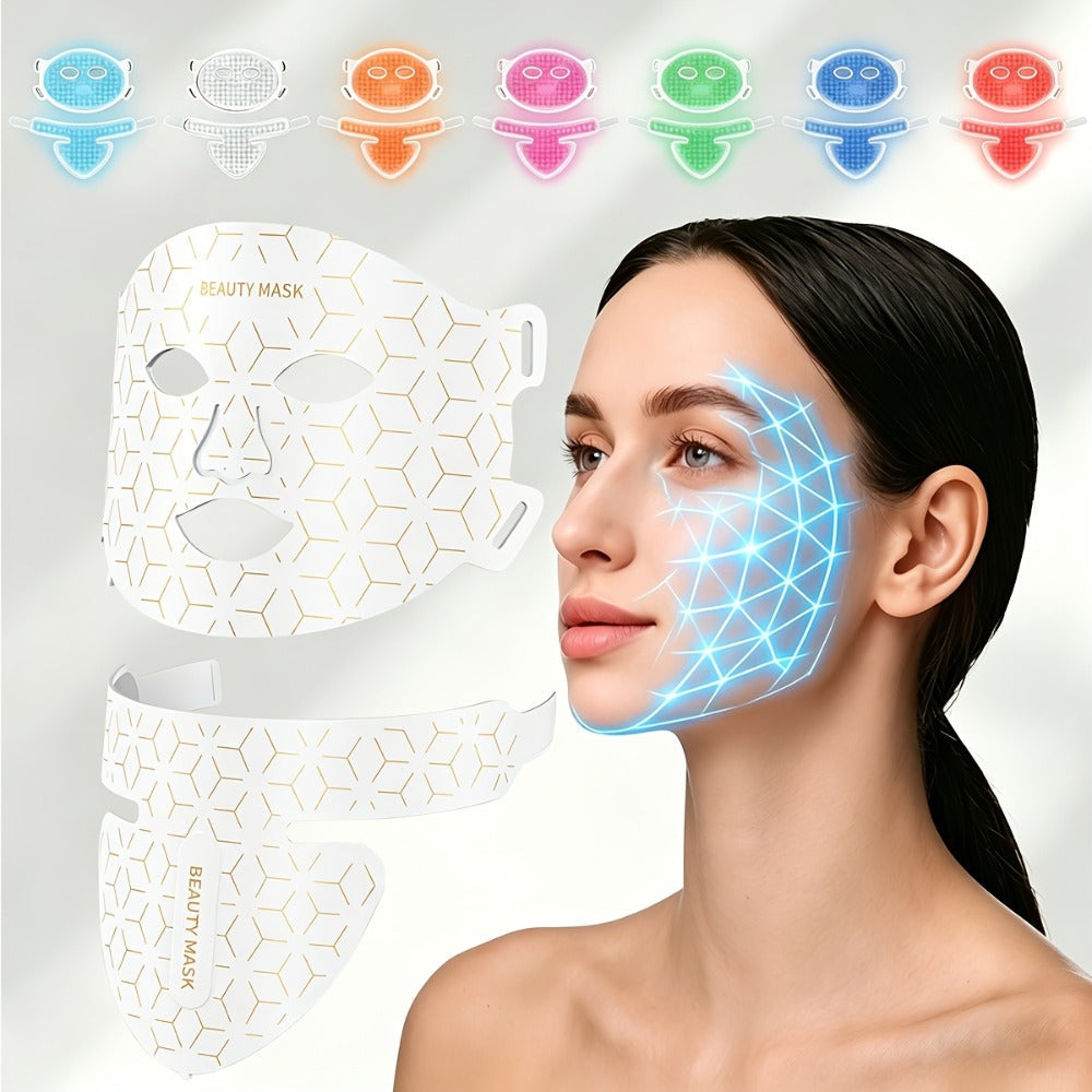 LED Face Mask ¨C 7-in-1 Red Light Therapy for Face & Neck, 93+80 LED Beads, Separate Silicone Applicator, 1800mAh Rechargeable, Adjustable Color Brightness & Timer, Anti-Aging Skin Care Gift for Women