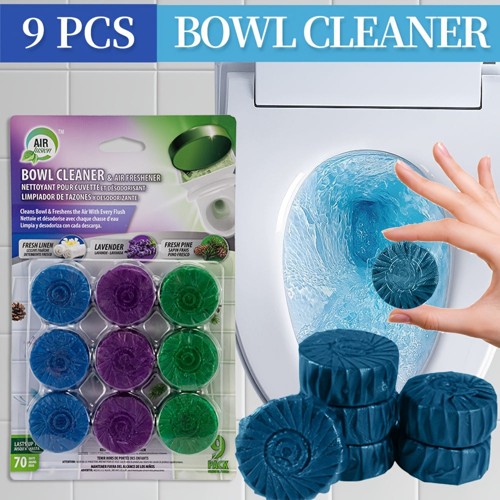 Automatic Toilet Bowl Cleaner Tablets 9/36pcs - Low Odor Fresh Linen Lavender Pine Mix Scents, Powerful Stain Removal Long-Lasting Deodorizer, Safe for Plastic Surfaces, Easy Use for Home & RV Toilet
