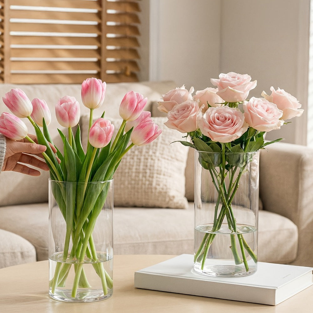 Glass Cylinder Vases for Centerpieces Bulk 12/24pcs ¨C Clear Flower Vases for Wedding Decorations, Floral Arrangements, Home, Restaurant & Party Table Decor, 6x3.4in