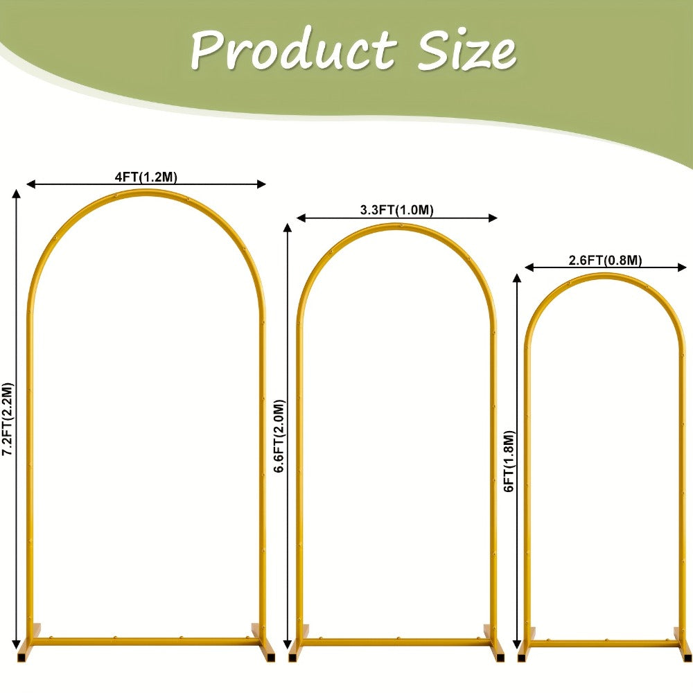 Metal Arch Backdrop Stand Set of 3 (7.2ft/6.6ft/6ft) + 7 Balloon Clips - Wedding Arch Frame for Birthday Party, Graduation, Ceremony, Thanksgiving & Halloween Decoration