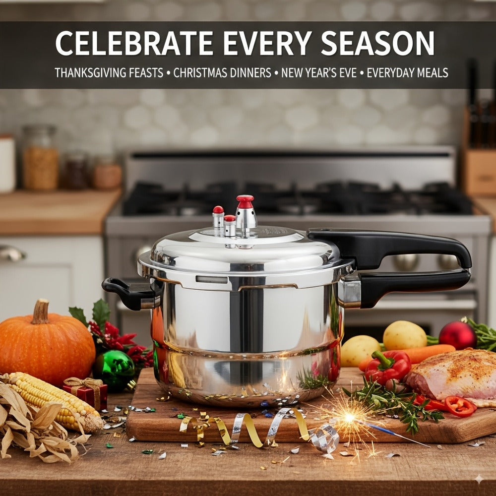 Aluminum Pressure Cooker Stovetop - 4.5Qt & 8Qt with Exhaust Valve & Multiple Safety Protections, Compatible with Gas & Induction Stoves, Canning Rack Included, Family Meals & Catering