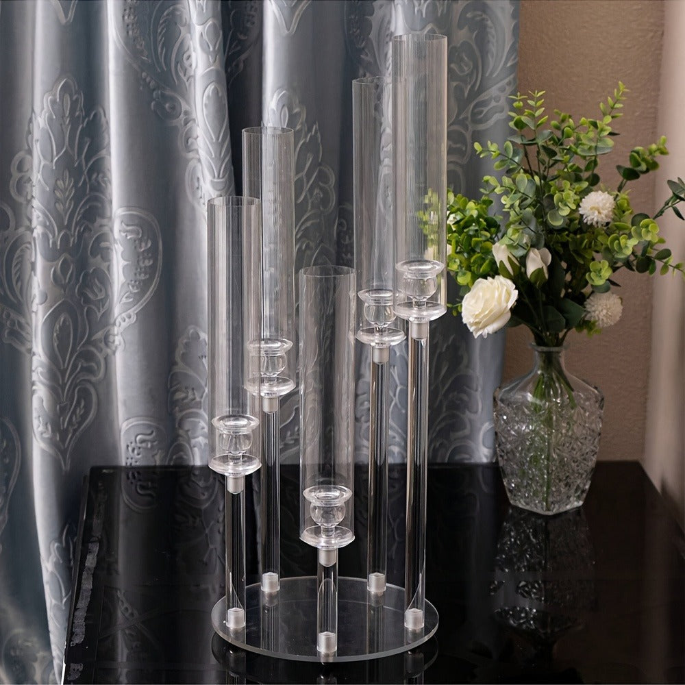 Acrylic Candelabra Candle Holder ¨C Clear Crystal 5-Arm & 6-Arm Taper Candlestick Holders for Wedding Centerpiece, Dining Table, Party & Anniversary Decor