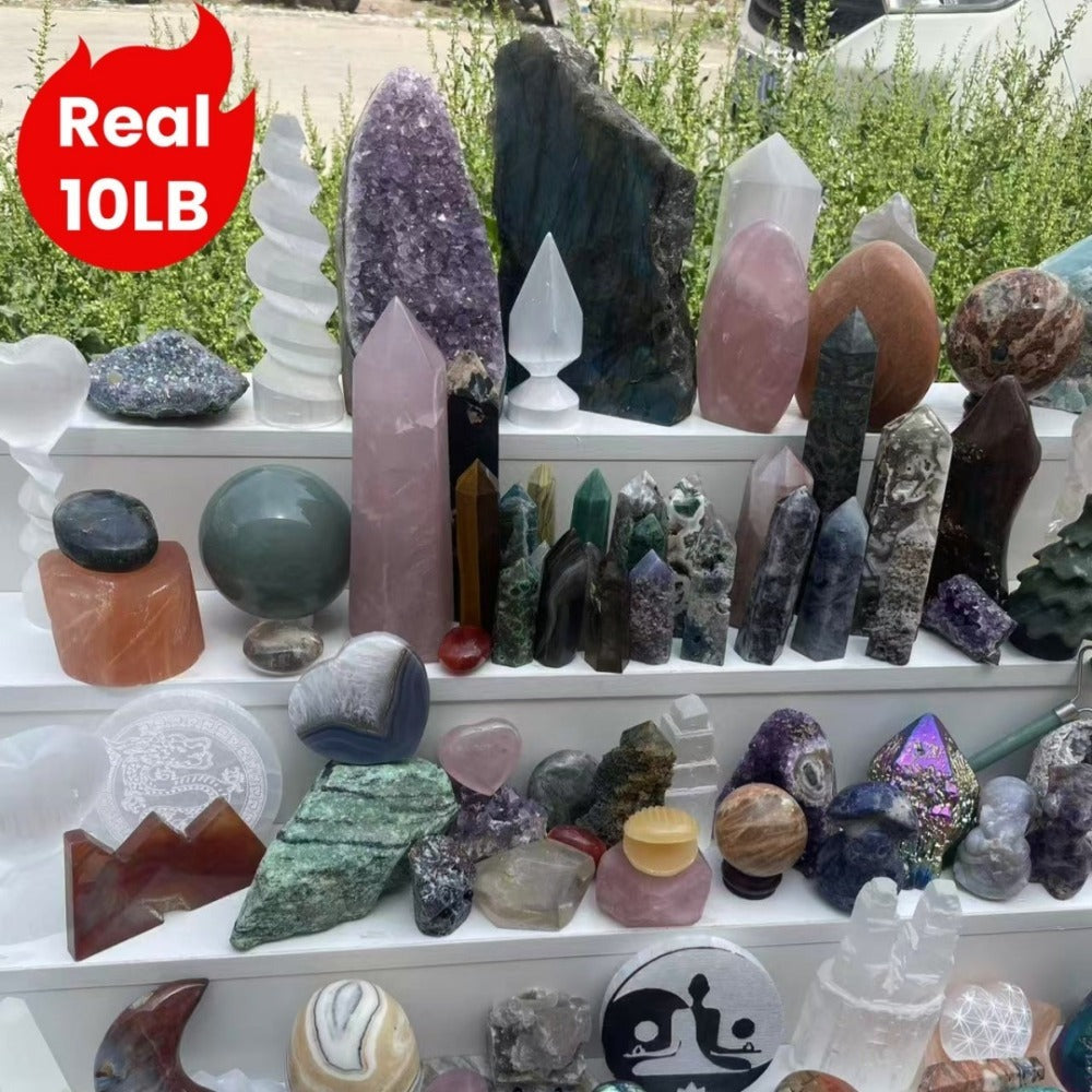 10LB Mixed Crystals Bulk Lot Natural Gemstones Towers Spheres Clusters Rough Stones Healing Crystals Collection Gift Set Decorative Specimens Wholesale
