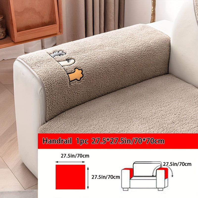 Plush Shearling Sofa Cover Non-Slip Pet-Friendly Couch Protector Animal Bone Embroidery Soft Warm for Living Room Bedroom Office 2 3 4 Seater