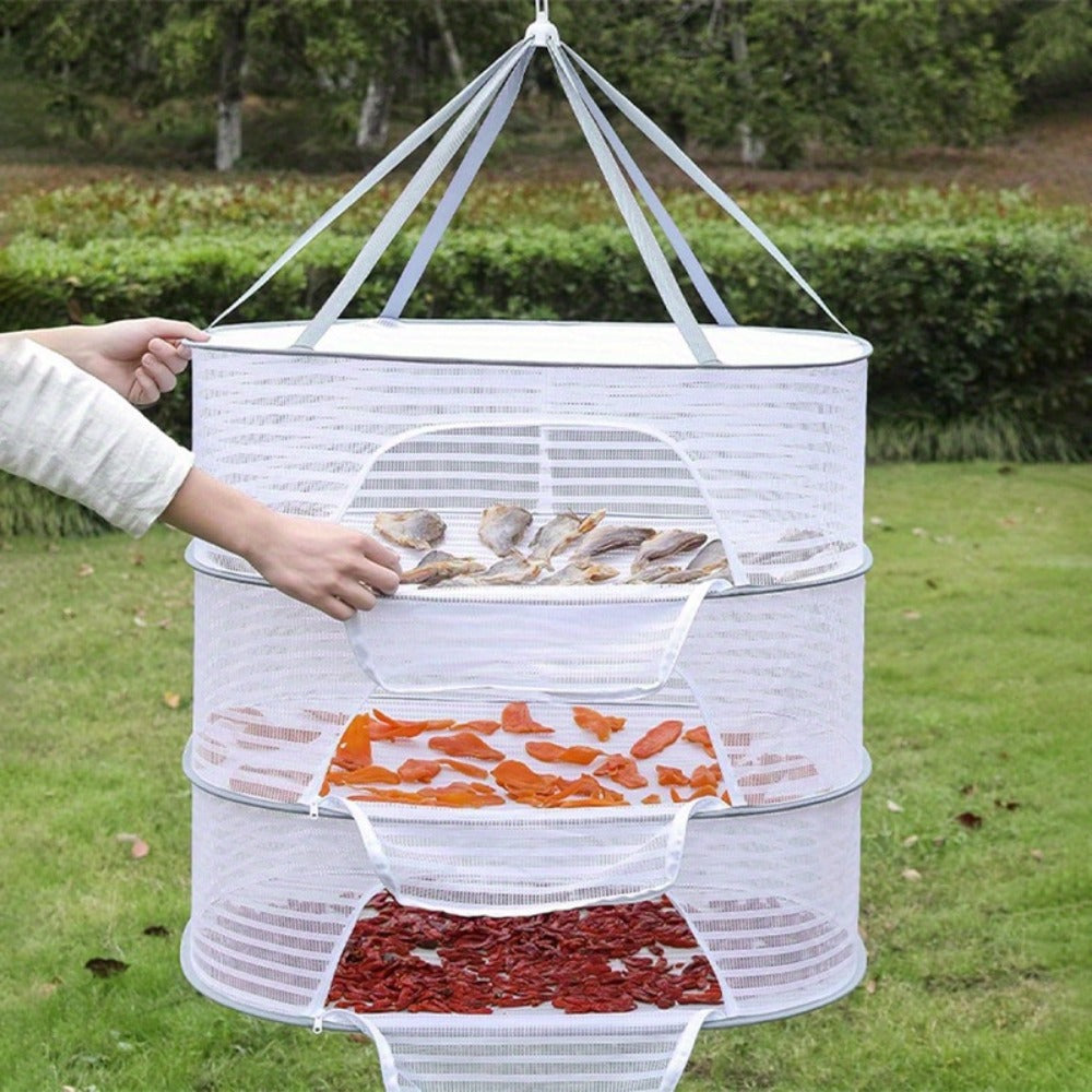 Mesh Drying Rack Foldable 2-3 Layer with Hooks & Zipper Closure ¡ª Hanging Herb Drying Net for Herbs, Fruits, Vegetables, Fish, Flowers & Clothes | Large Size