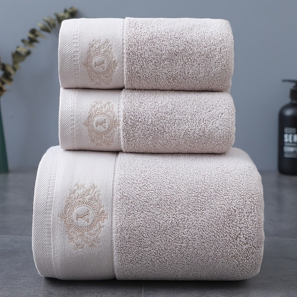 Embroidered Cotton Towel Set 3-Piece ¨C 400g/©O Soft Absorbent Lint-Free Bath Towel Hand Towel Set for Home Spa Salon