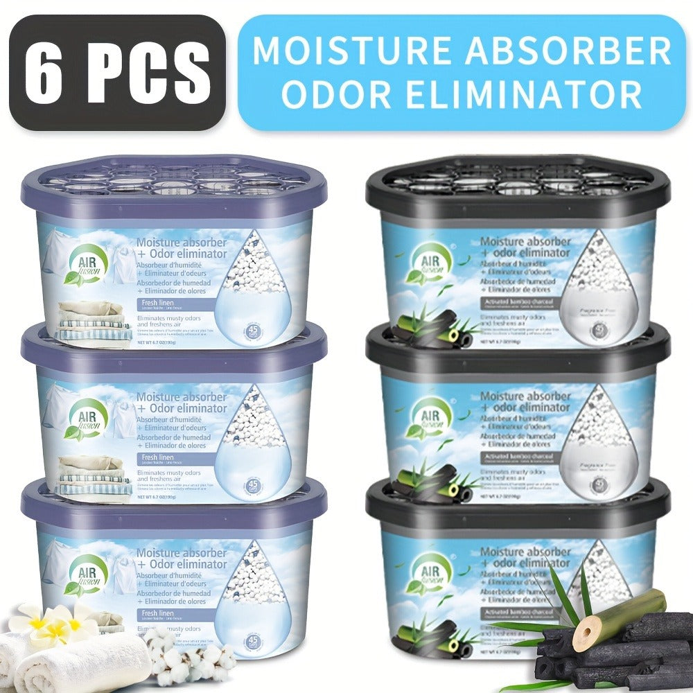 Portable Dehumidifier Boxes 6-Pack | Moisture Absorber & Odor Eliminator for Closets, Bathrooms, RVs, Boats & Bedrooms