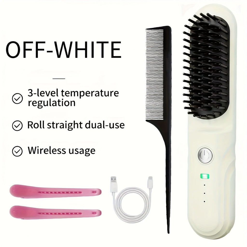 Wireless Hair Straightener Comb - Portable Cordless Straightening Brush with 3-Min Fast Heat, 3 Temp Settings 170-190¡ãC, Negative Ion Technology, 3D Comb Design, Lightweight Travel Hair Straightener