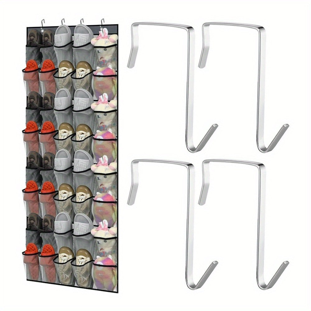 Over the Door Shoe Organizer 40 Pockets with 4 Hooks ¨C Durable Fabric Hanging Shoe Storage for Closet, Entryway & Bedroom ¨C Space-Saving Door Shoe Rack in Gray, White & Black