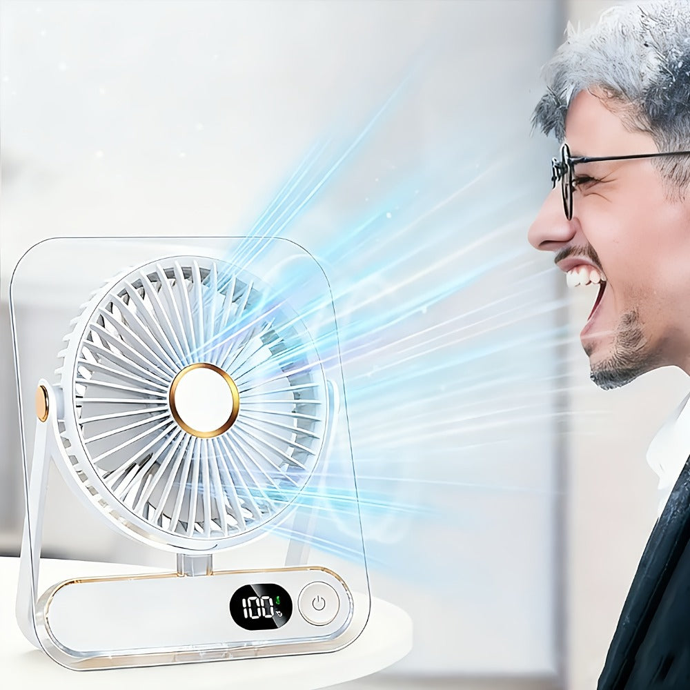 Portable USB Desktop Fan 3000mAh Battery, Ultra-Quiet 5-Speed Foldable Fan with 180¡ã Adjustable Tilt and Digital Power Display, Small Personal Cooling Fan for Home, Office and Travel