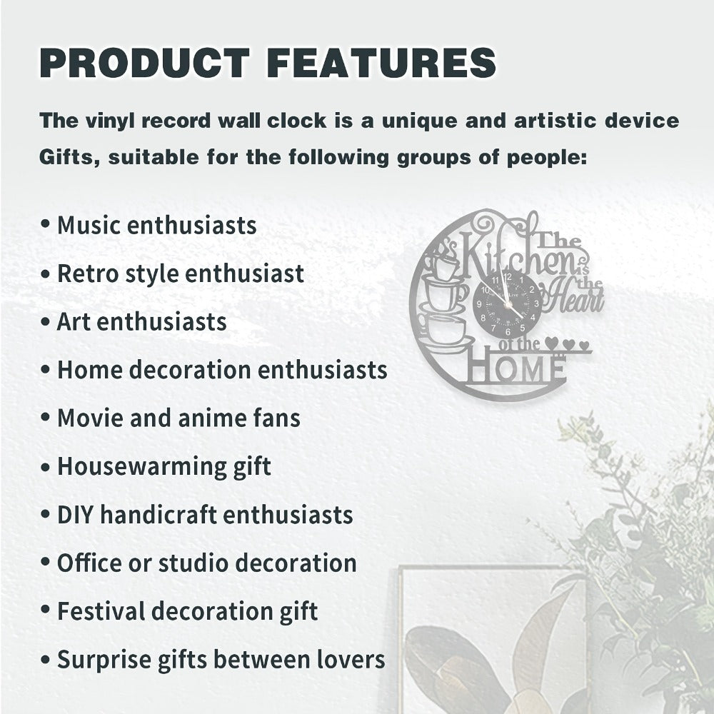 Coffee Vinyl Record Wall Clock Silent, Decorative Coffee Cup Design Clock for Kitchen Living Room Bedroom, Unique Home Decor Gift for Coffee Lovers Christmas Birthday