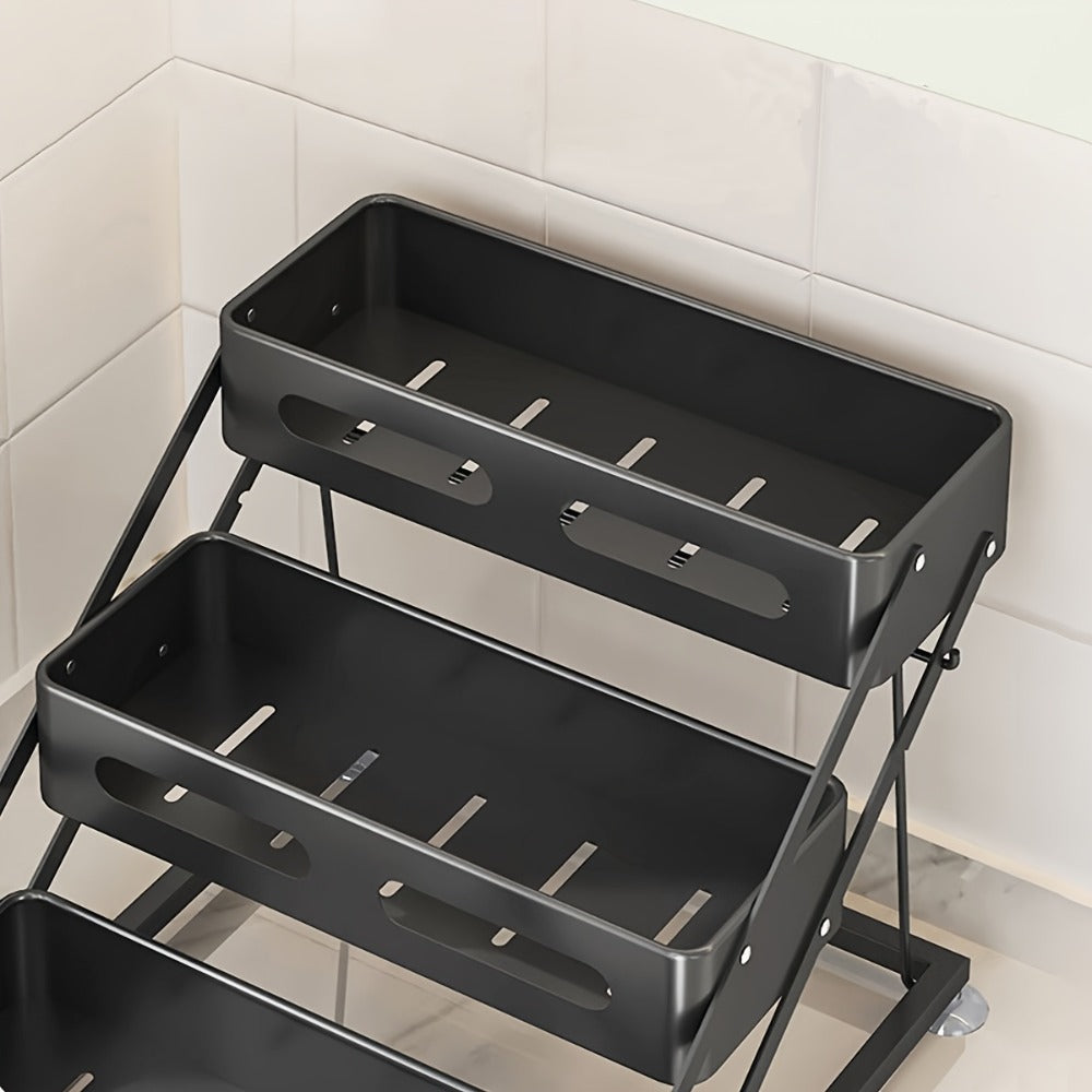 3-Tier Foldable Spice Rack Organizer with Safety Rails - Space-Saving Countertop & Cabinet Storage for Kitchen Pantry, Durable Metal Finish, Sturdy Construction
