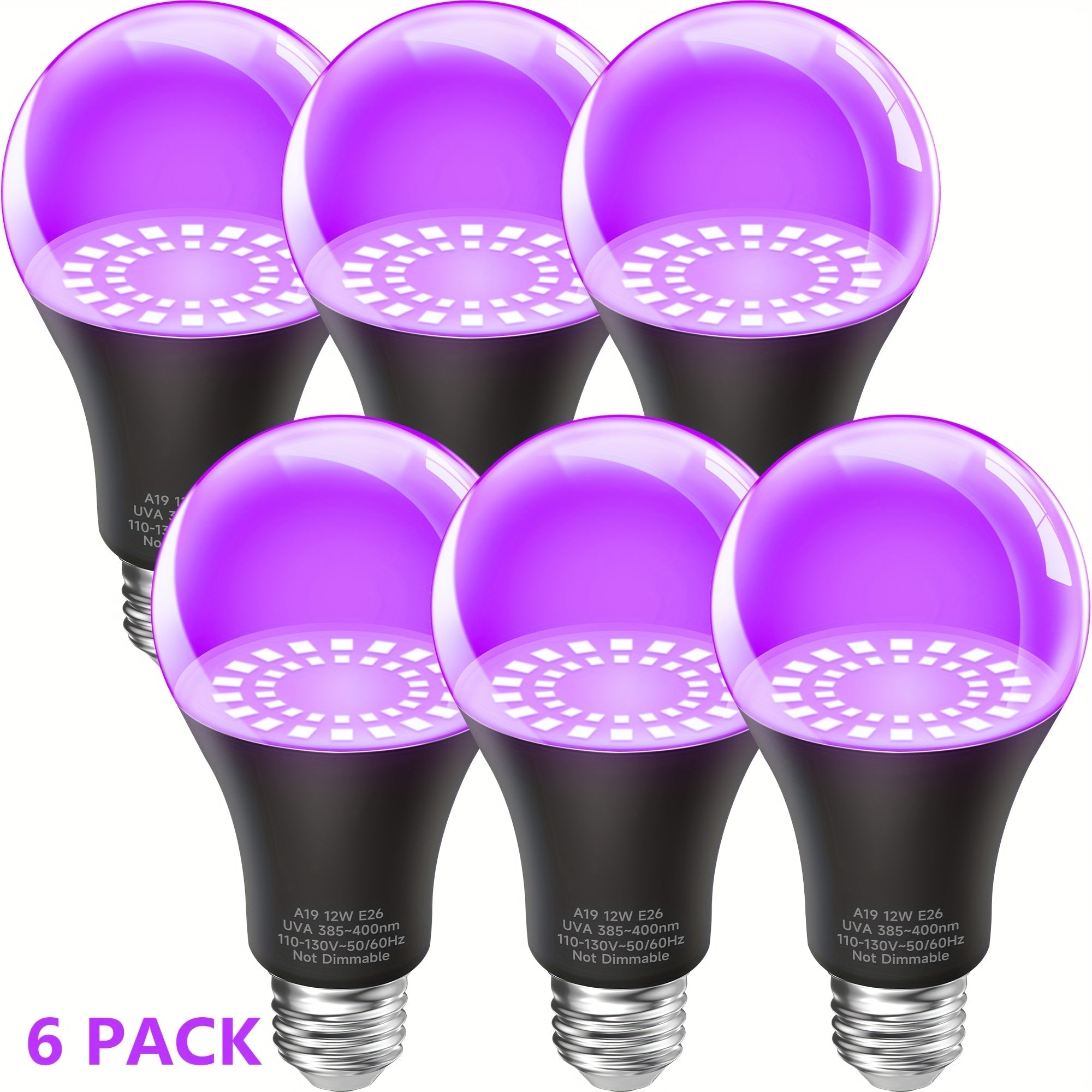 UV Black Light Bulbs 12W LED UVA 385-400nm - Glow in the Dark Party Blacklight Bulb for Halloween, Christmas, Body Paint & Fluorescent Decor, E26 Base