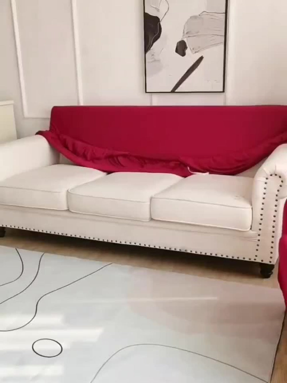Elastic Anti-Slip Sofa Cover - Stretch Pet Friendly Couch Slipcover with Cat Paw Protection, Easy Care Fabric for Living Room Bedroom Office, 7 Colors 1-4 Seater