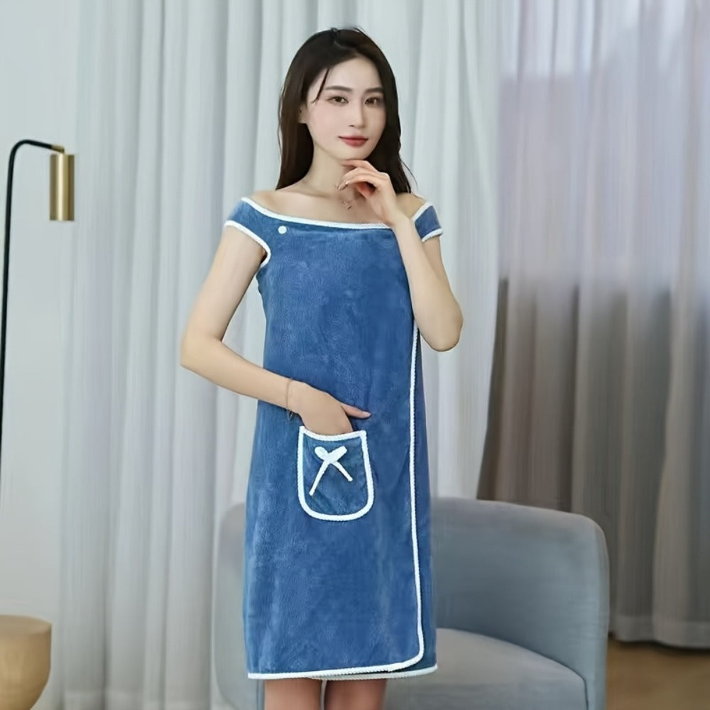Wearable Bath Towel Wrap Coral Fleece Bow-Knot Strapless Bathrobe Quick Dry Absorbent 260GSM Soft Skin-Friendly Adult Shower Towel for Bathroom Beach Spa Light Purple Pink