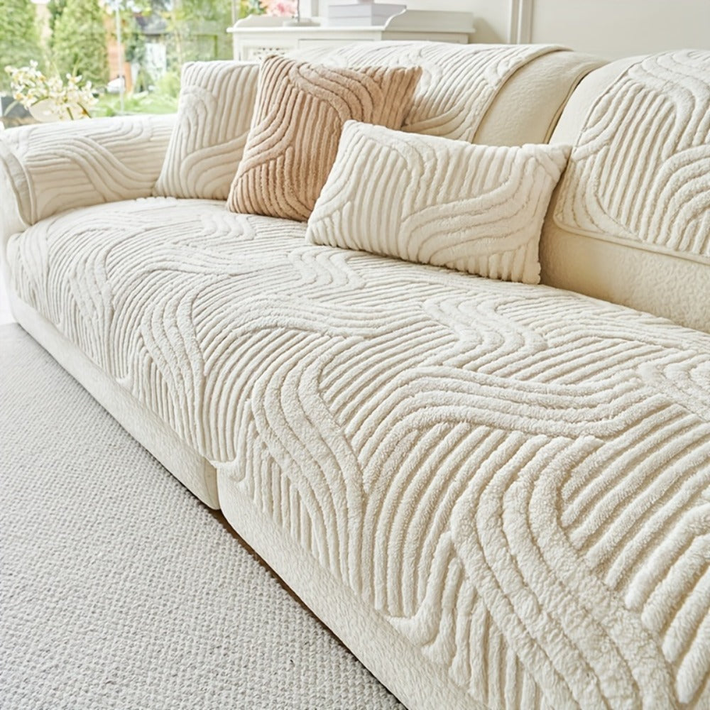Stretch Velvet Sofa Cover Non-Slip | Plush Shu Velveteen Couch Slipcover, Modern Luxury Pet Friendly Machine Washable, 2 3 4 Seat, Armrest & Pillowcase, Living Room Bedroom Office