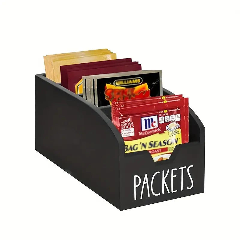 Wooden Spice Rack Organizer with Compartments Rustic Vintage Kitchen Countertop Storage Box for Seasoning Bags Tea Bags Coffee Snacks Space-Saving Display Rack Home Decor Black Brown 1pc or 2pcs