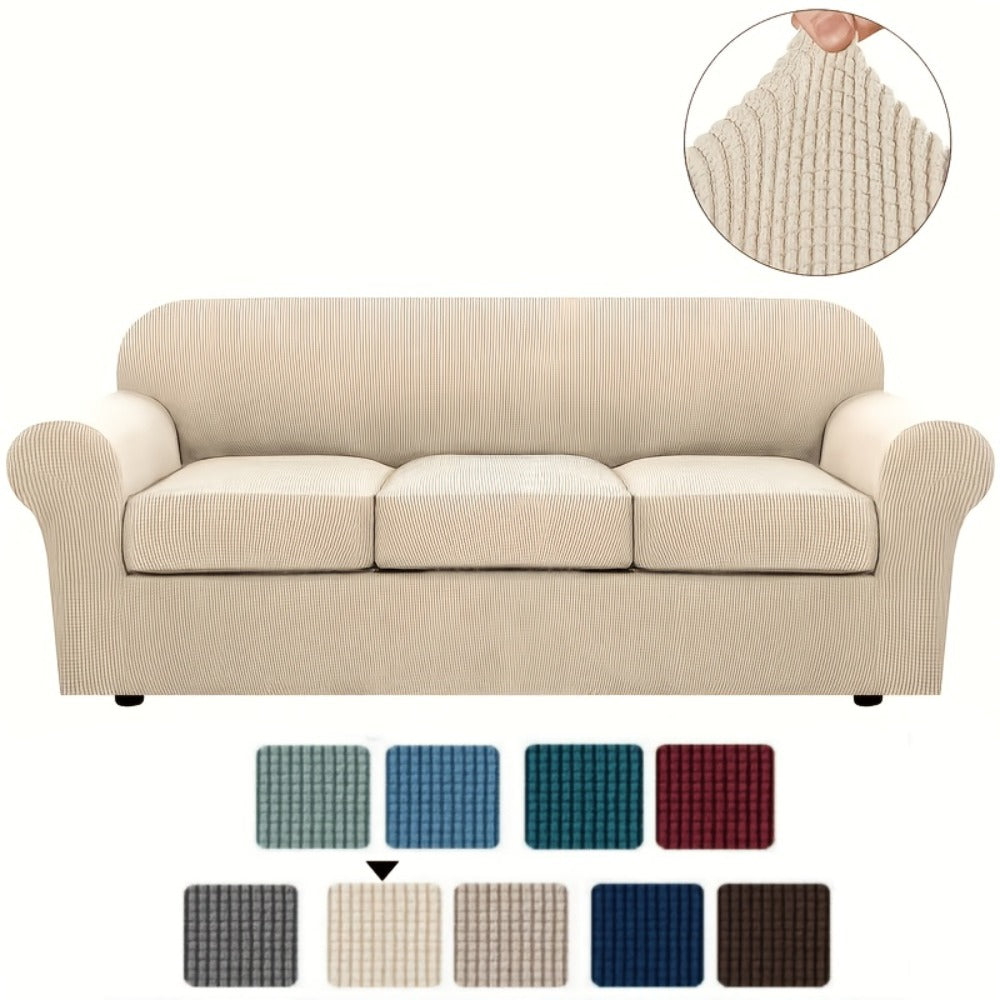 Stretch Sofa Cover Elastic Slipcover Grid Pattern Jacquard Anti-Slip Full Coverage Sofa Protector Machine Washable for 1 2 3 Seater XL Sofa Living Room Bedroom