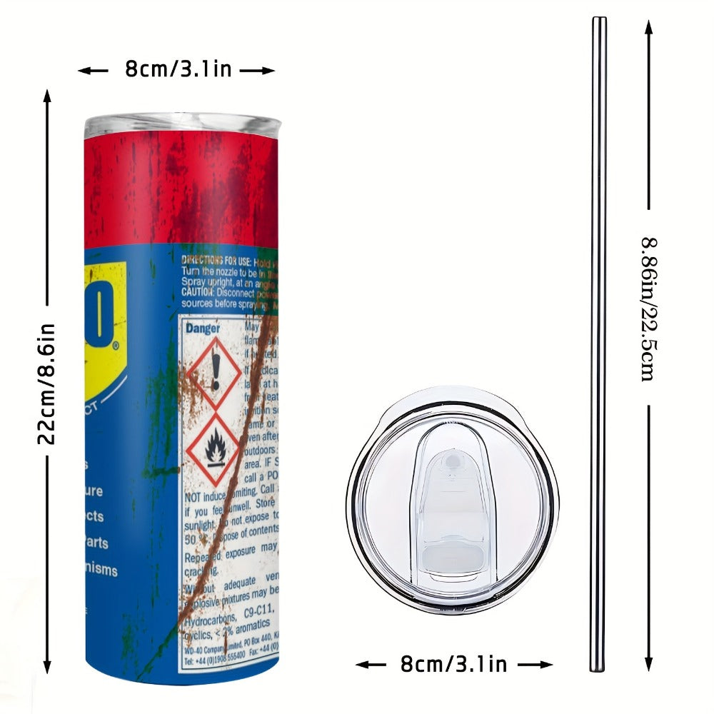Insulated Tumbler 20oz Stainless Steel Travel Mug with Lid & Straw WD-40 Style Design Keeps Drinks Hot 6 Hours Cold 12 Hours ¨C Mechanic Gift for Men Garage Workshop