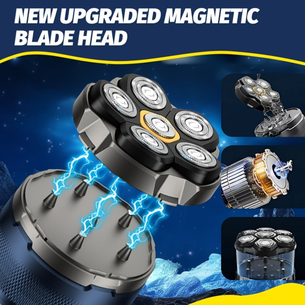 Head Shaver for Bald Men 6-Blade Electric Head Razor Magnetic Floating Blades USB-C Rechargeable 1400mAh LED Display Travel Lock 2-Speed Skin-Friendly Gift for Dad Boyfriend