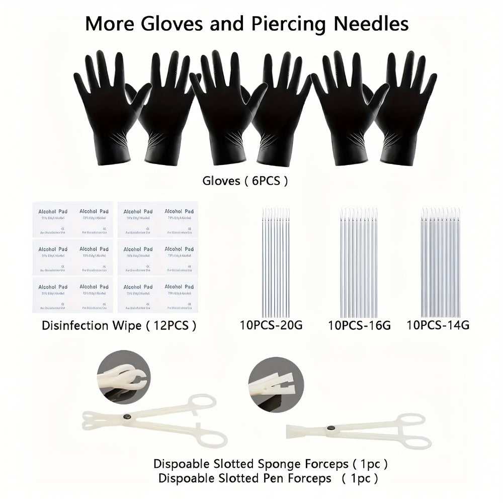 Piercing Kit Stainless Steel Random Set ¨C Nose Bone Ear Tragus Lip Belly Button Eyebrow Piercing Needle Tools with Stainless Steel Jewelry, Trendy Body Piercing Accessories for Men and Women