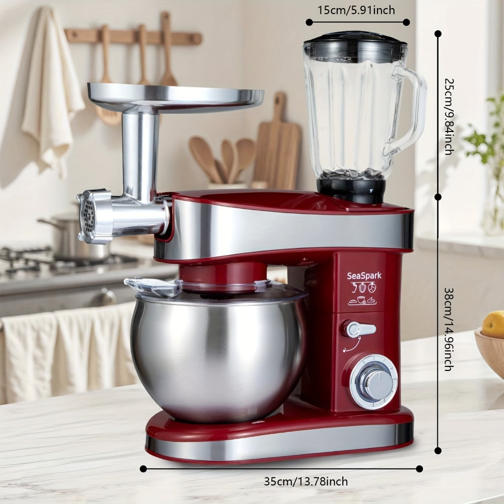 Stand Mixer 6-in-1 400W with 6.3QT Stainless Steel Bowl ¨C 6-Speed & Pulse Tilt-Head Kitchen Mixer with Dough Hook Beater Whisk Juicer Meat Grinder Noodle Press | Electric Food Mixer Black Red Purple Silver
