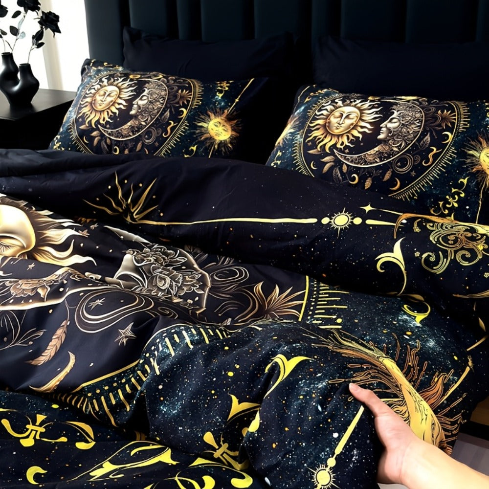 Sun Moon Planet Duvet Cover Set 3pcs Colorful Celestial Print Soft Breathable Bedding with Pillowcases Twin Full Queen King