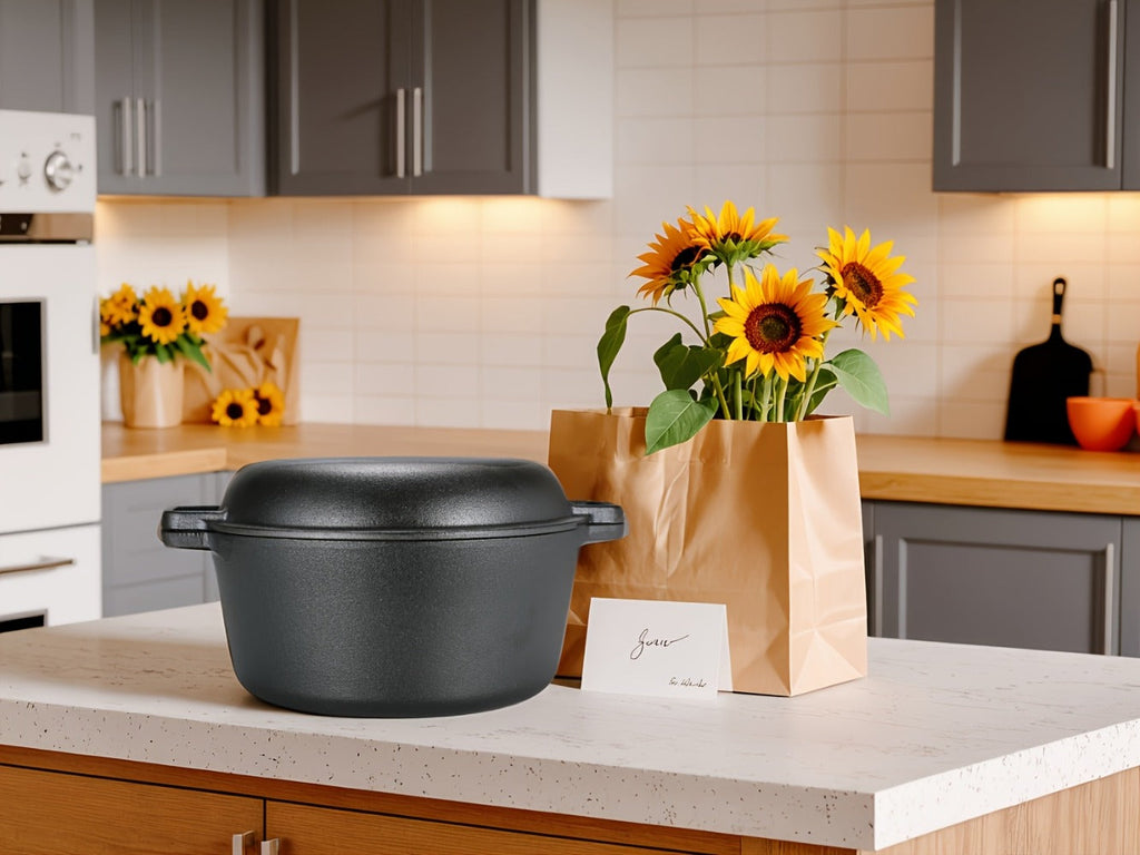 Cast Iron Dutch Oven Set 5.1QT & 7QT with Skillet Lid ¨C Pre-Seasoned 2-in-1 Cookware for Stovetop, Induction, Oven, Campfire & BBQ, Sourdough Bread Baking, Frying, Camping