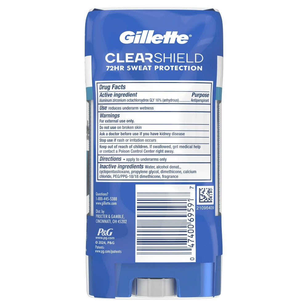 Antiperspirant Deodorant for Men Gillette Clinical 72-Hour Protection ¨C Clear Gel Cool Wave Scent, 3.8 oz, Pack of 4, Anti-White Mark, Prescription Strength Sweat Defense