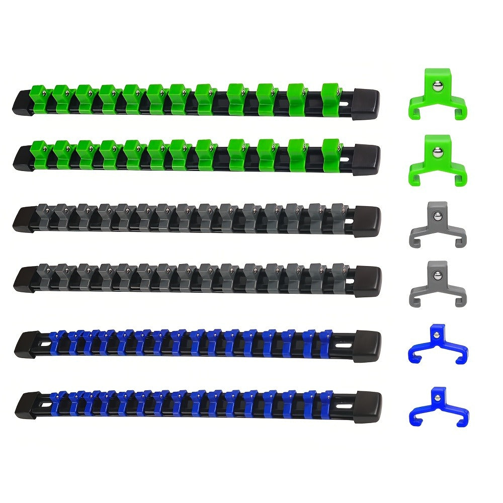 Socket Organizer Set with Rails ¨C Heavy Duty ABS Socket Holder Rack for 1/4¡±, 3/8¡± & 1/2¡± Drive ¨C Tool Storage Kit for Toolbox, Garage & Workshop Organization (6, 9 or 18 Piece)