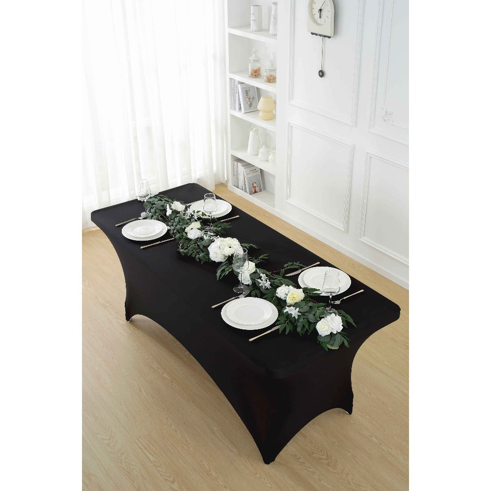 Spandex Tablecloth Stretch Table Cover Fitted Rectangle Table Cloth for Wedding Party Event 3/5pcs White Black