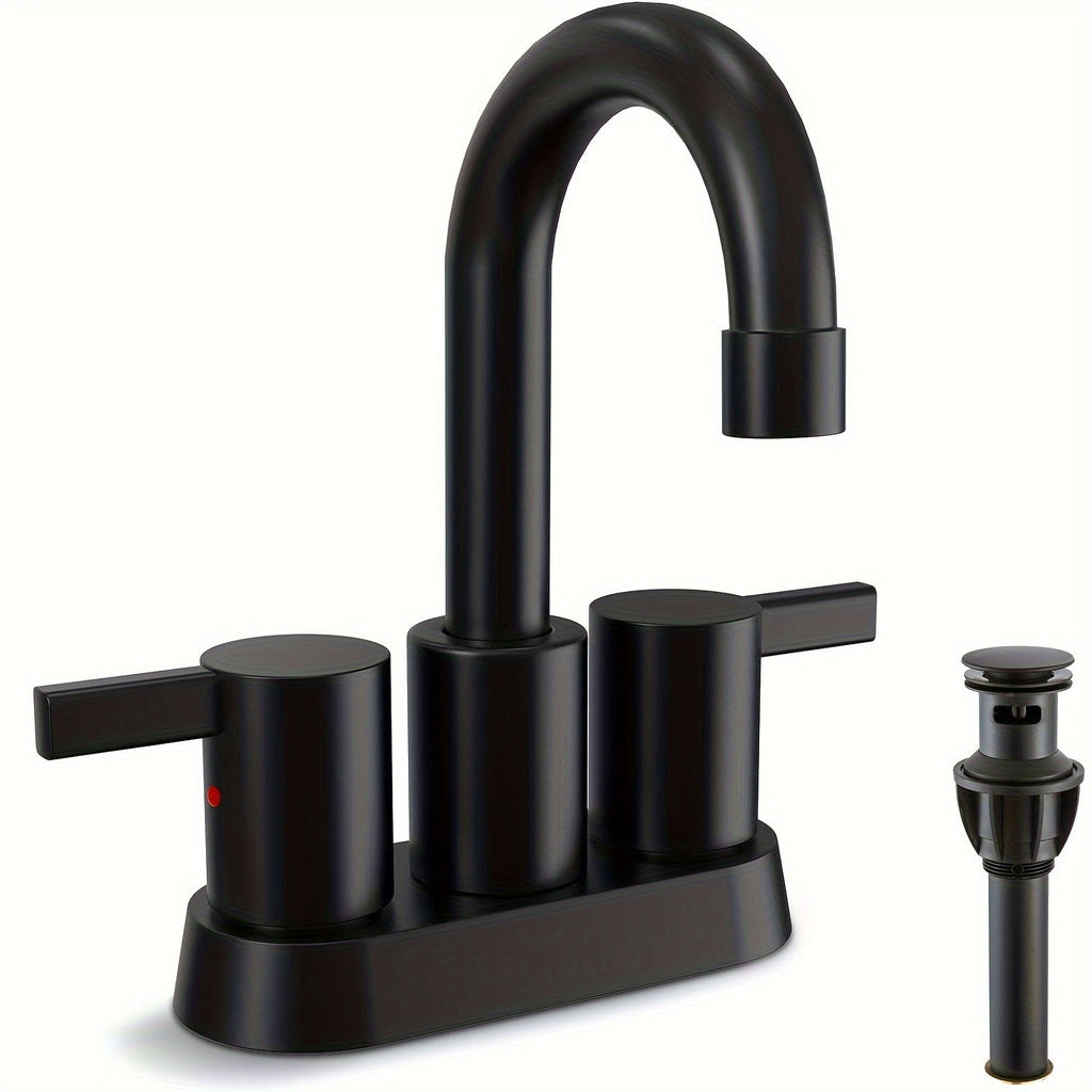 Bathroom Faucet 4-Inch 2-Handle Centerset ¨C 360¡ã Swivel Spout, Pop-Up Drain & Supply Lines Included, 2-3 Hole Vanity Sink Faucet for RV & Home, Brushed Gold, Matte Black, Nickel & Chrome
