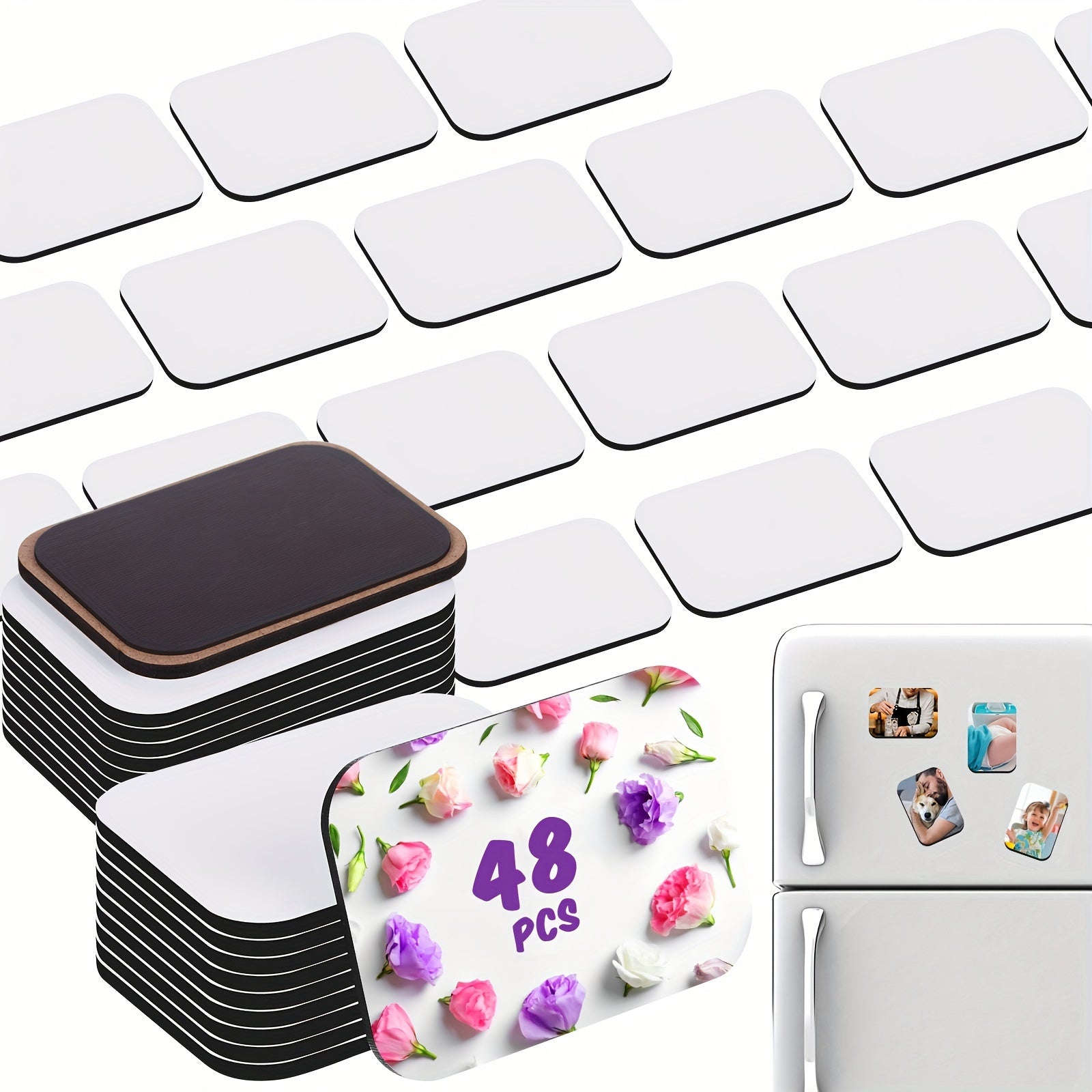 Sublimation Magnet Blanks 96 Pcs Blank Refrigerator Magnets for DIY Crafts ¨C 48 Square & 48 Rectangle Fridge Magnets for Kitchen Office Home Decor Gifts 2.8x2 Inch
