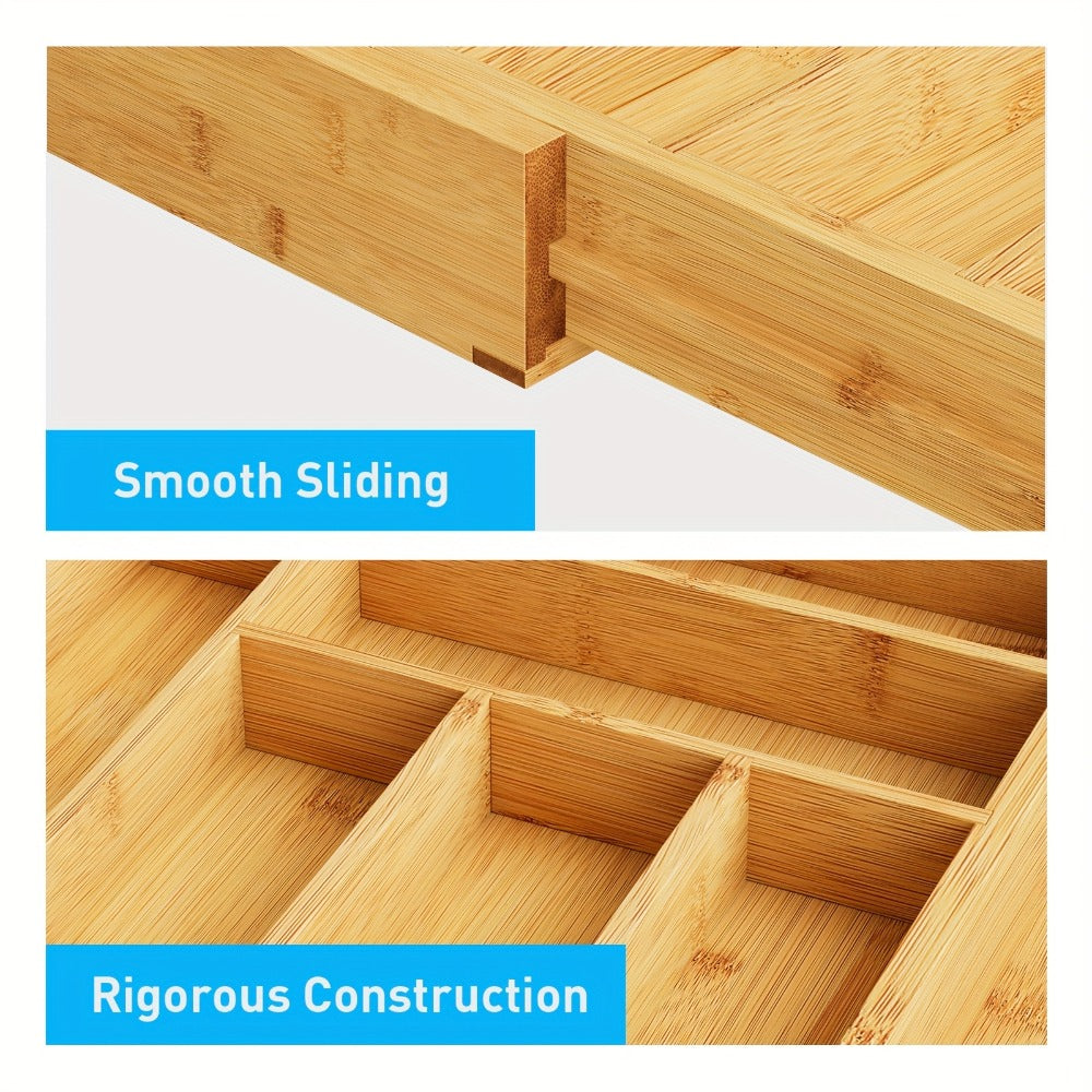 Bamboo Expandable Drawer Organizer Adjustable Cutlery Tray with 6-8 Compartments Wooden Drawer Divider for Kitchen Silverware Utensils Bedroom Office Living Room
