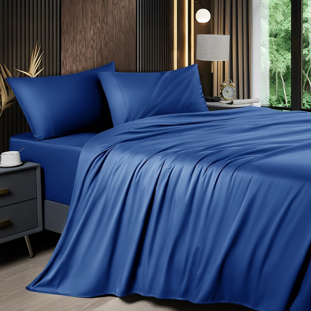 Cooling Sheet Set 4 Piece 2200TC Bamboo Blend - Silky Soft Deep Pocket 16 inch Fitted Sheet, Flat Sheet & Pillowcases, Breathable Luxury Bedding for Hot Sleepers Twin Full Queen King, Summer Chill Collection